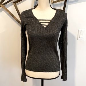 Express Gray & Silver Ribbed Sweater